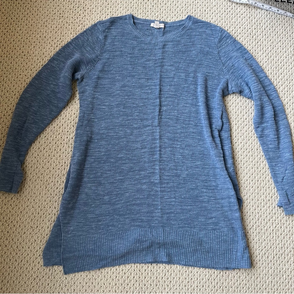 Eileen fisher blue boatneck tunic top long sleeve‎ s